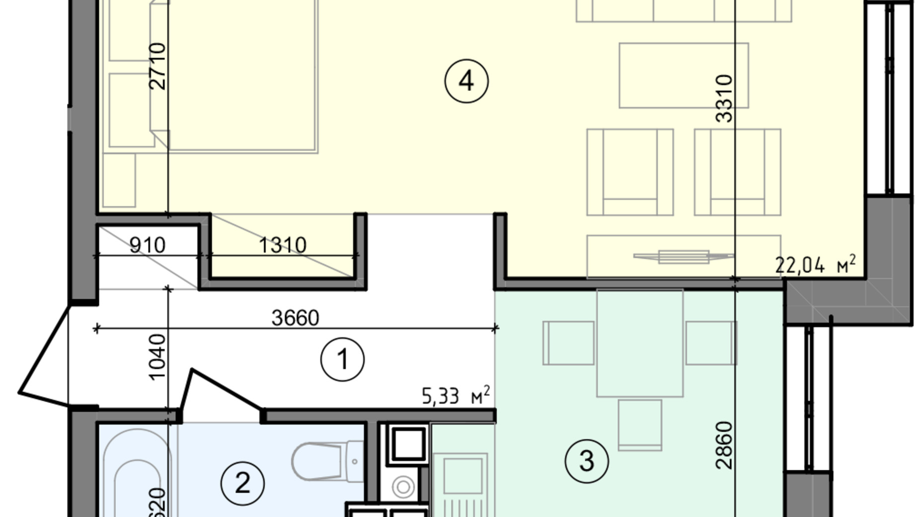 Планировка 1-комнатной квартиры в ЖК Голосеевская Долина 39.77 м², фото 295304