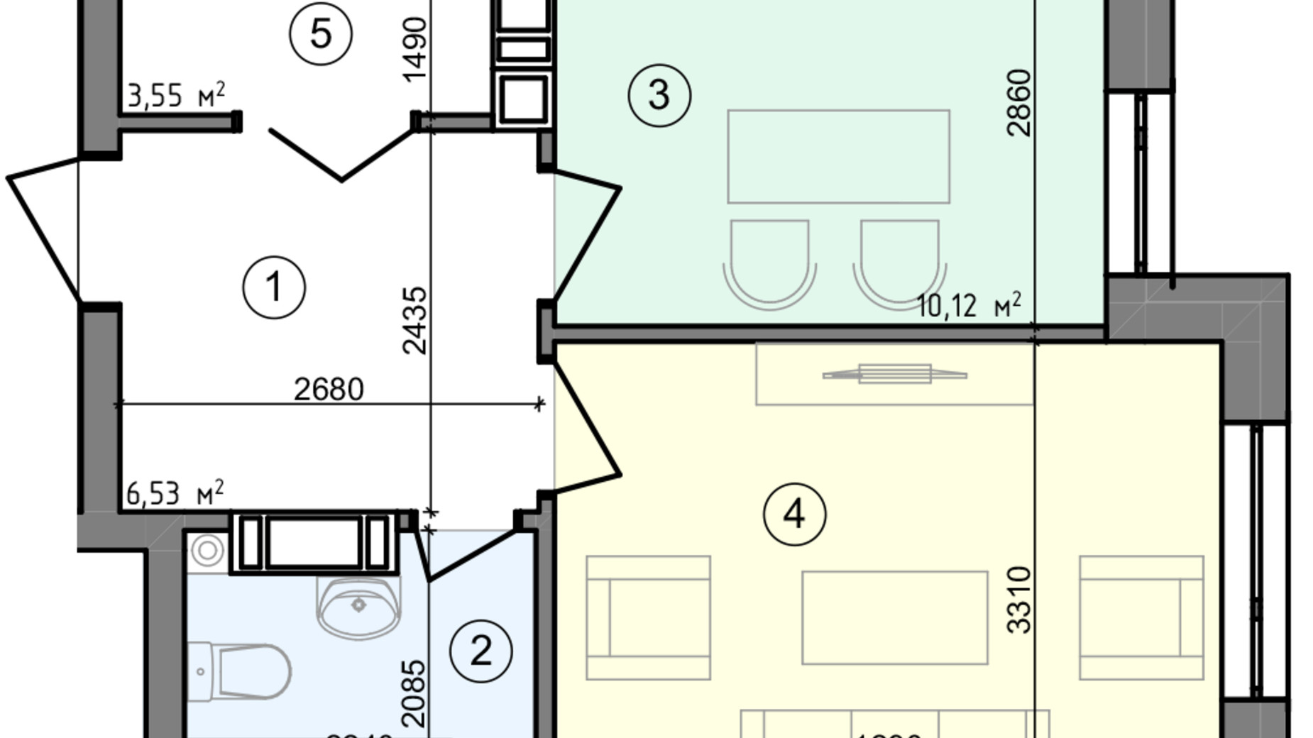 Планування 1-кімнатної квартири в ЖК Голосіївська Долина 38.68 м², фото 295305