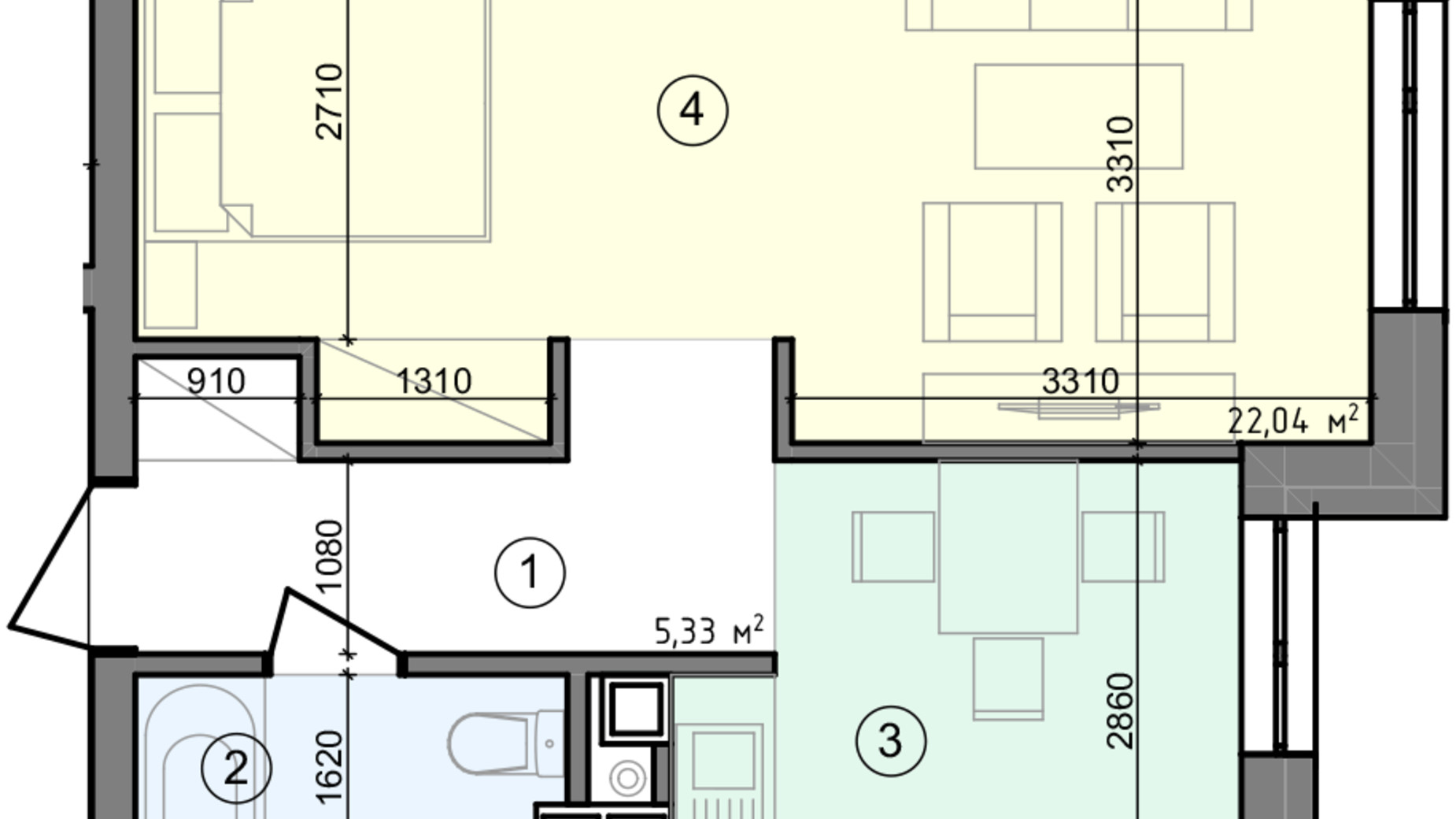 Планировка 1-комнатной квартиры в ЖК Голосеевская Долина 39.77 м², фото 295313