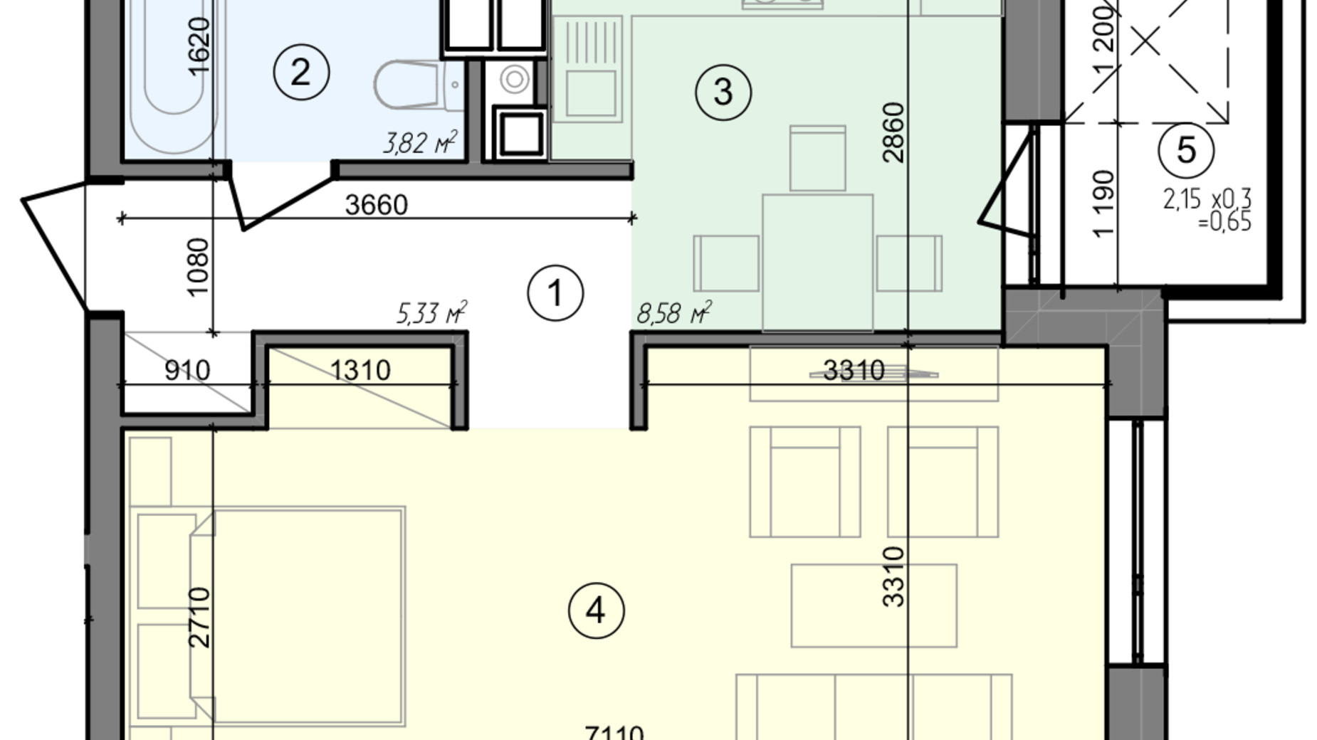 Планировка 1-комнатной квартиры в ЖК Голосеевская Долина 40.42 м², фото 295318