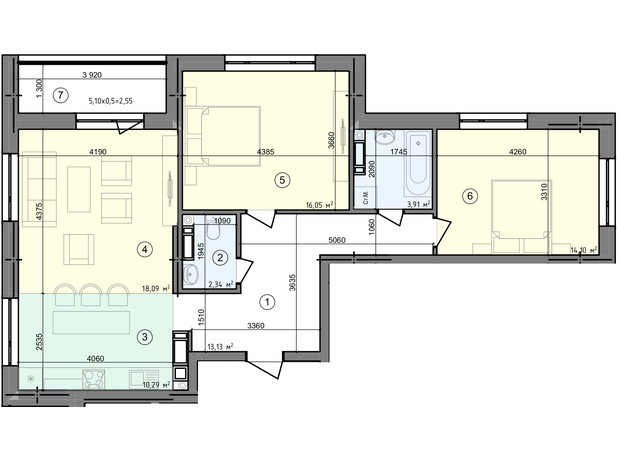 ЖК Голосеевская Долина: планировка 3-комнатной квартиры 80.46 м²