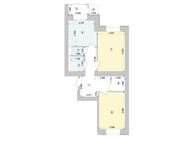 ЖК Голосеевская Долина: планировка 2-комнатной квартиры 72.54 м²