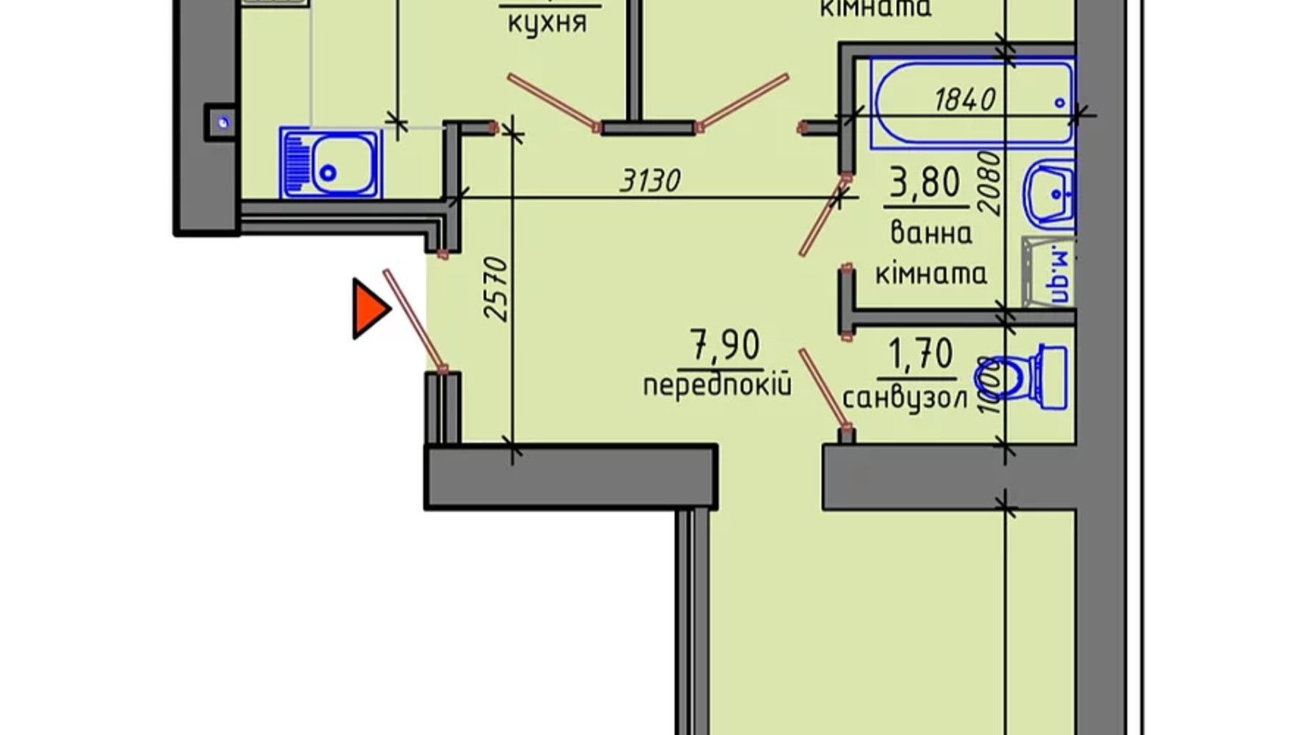 Планировка 2-комнатной квартиры в ЖК Gloria 63.6 м², фото 295746