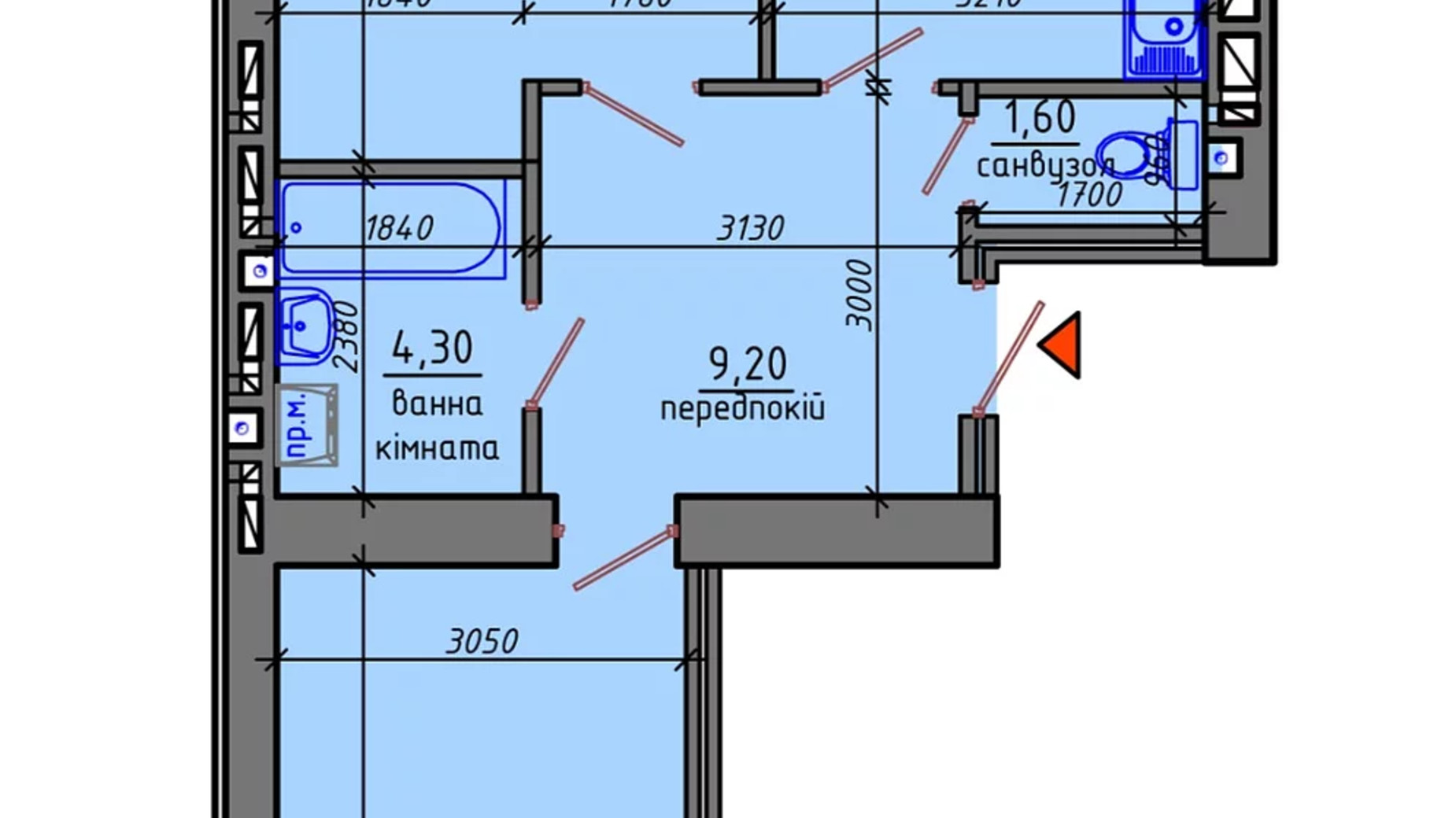 Планировка 2-комнатной квартиры в ЖК Gloria 63.75 м², фото 295747