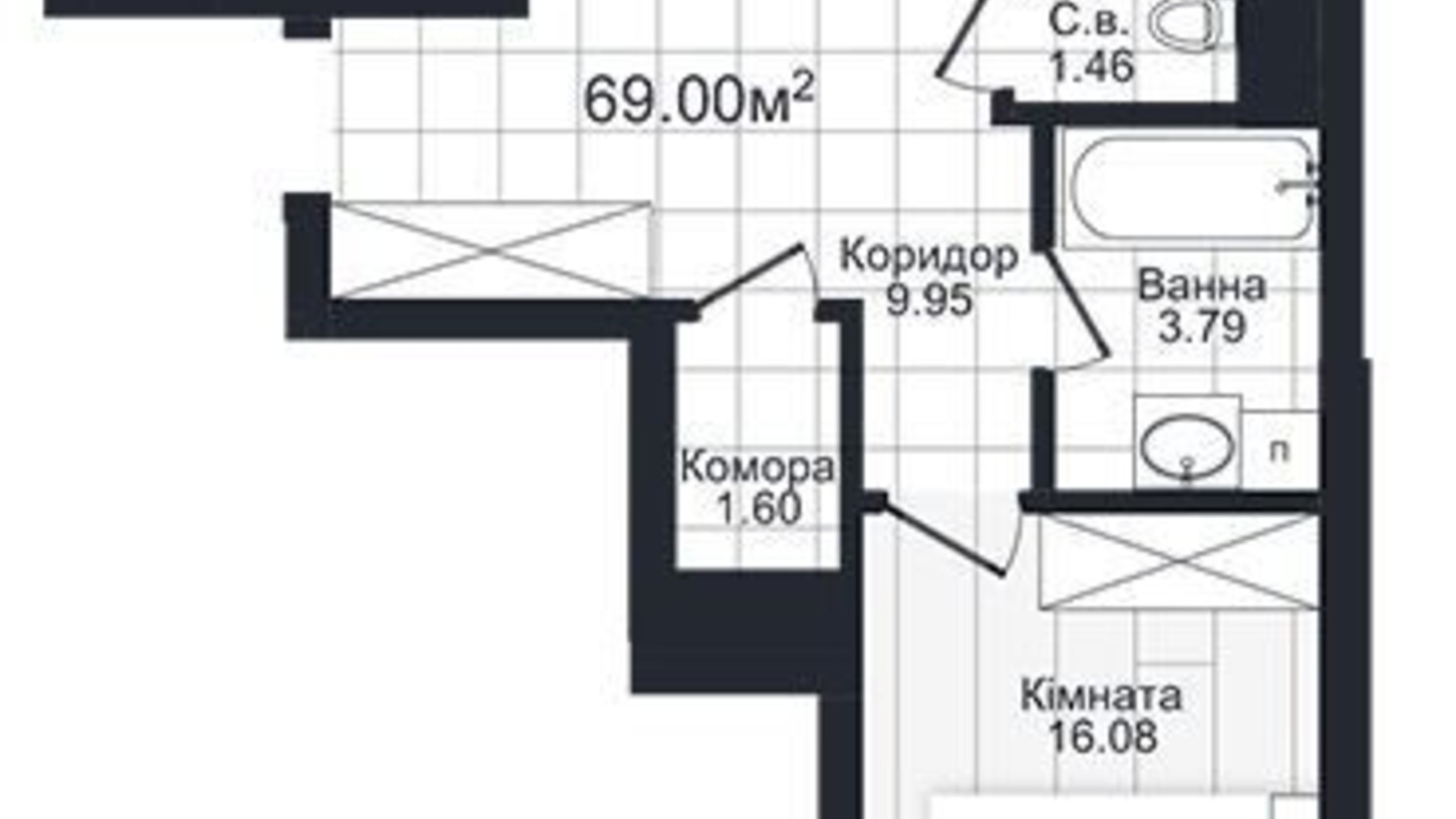 Планування 2-кімнатної квартири в ЖК Compass 69 м², фото 295921