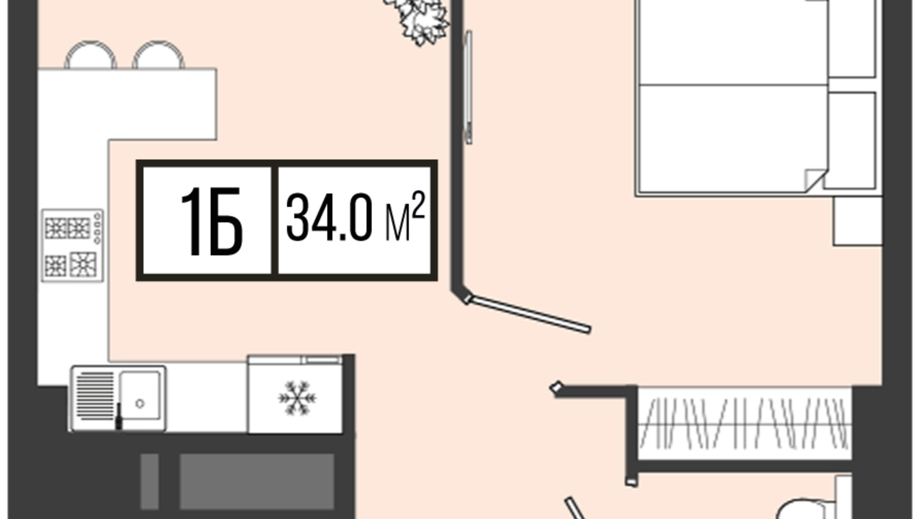 Планування 1-кімнатної квартири в ЖК Mont Blan 34 м², фото 296244