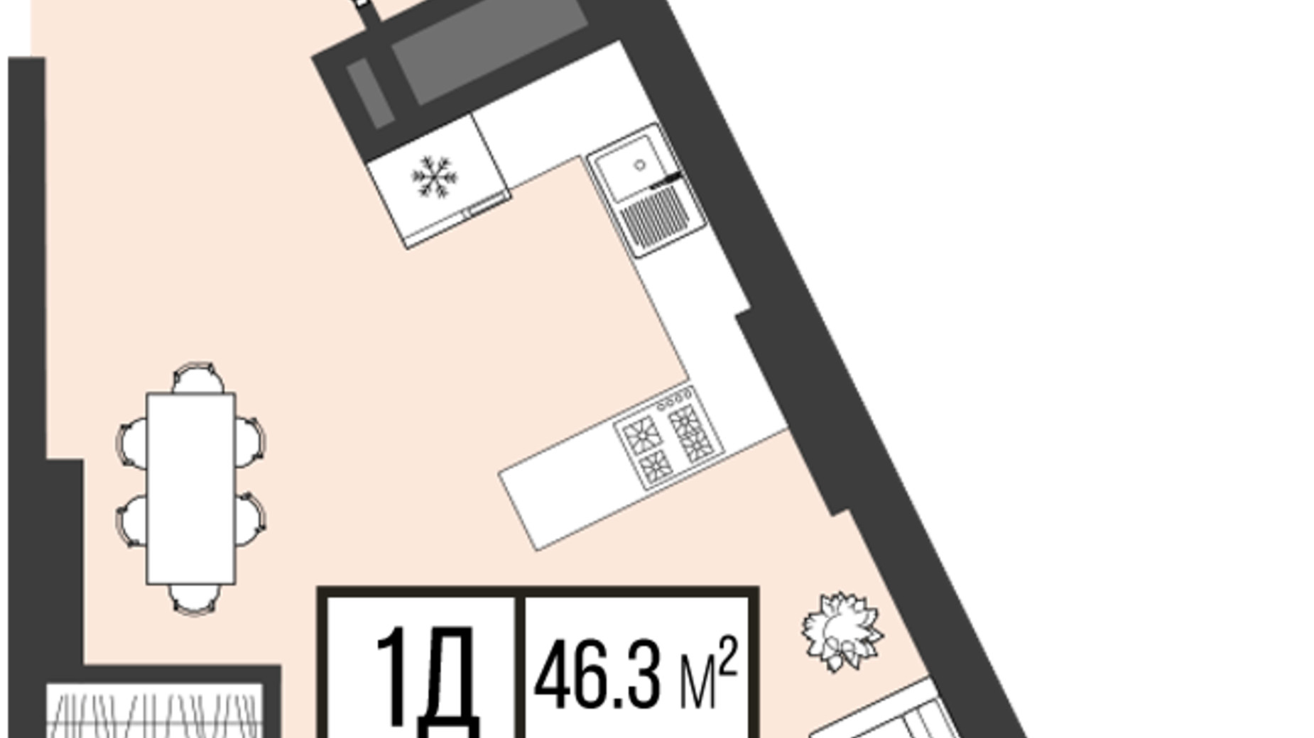 Планування 1-кімнатної квартири в ЖК Mont Blan 46 м², фото 296246
