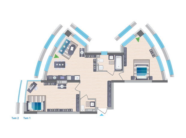 ЖК Symbol: планування 2-кімнатної квартири 79.45 м²