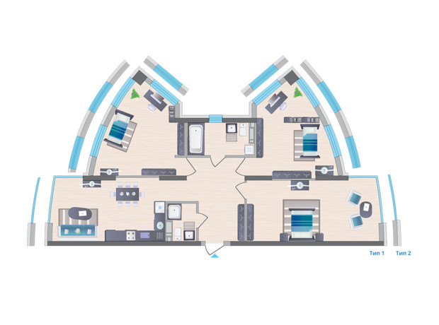 ЖК Symbol: планировка 3-комнатной квартиры 108.04 м²