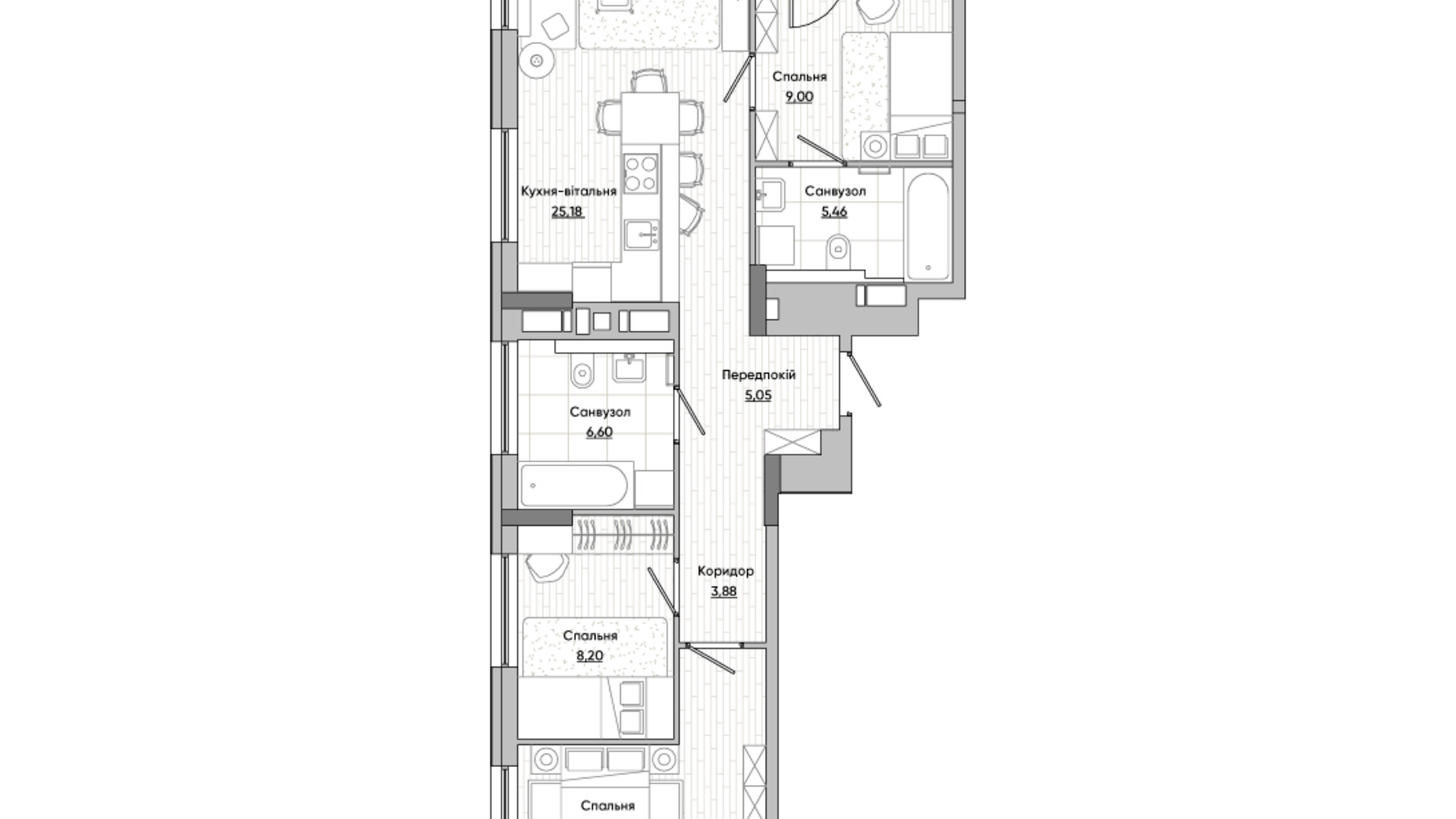 Планування 3-кімнатної квартири в ЖК Lucky Land 90.75 м², фото 296442