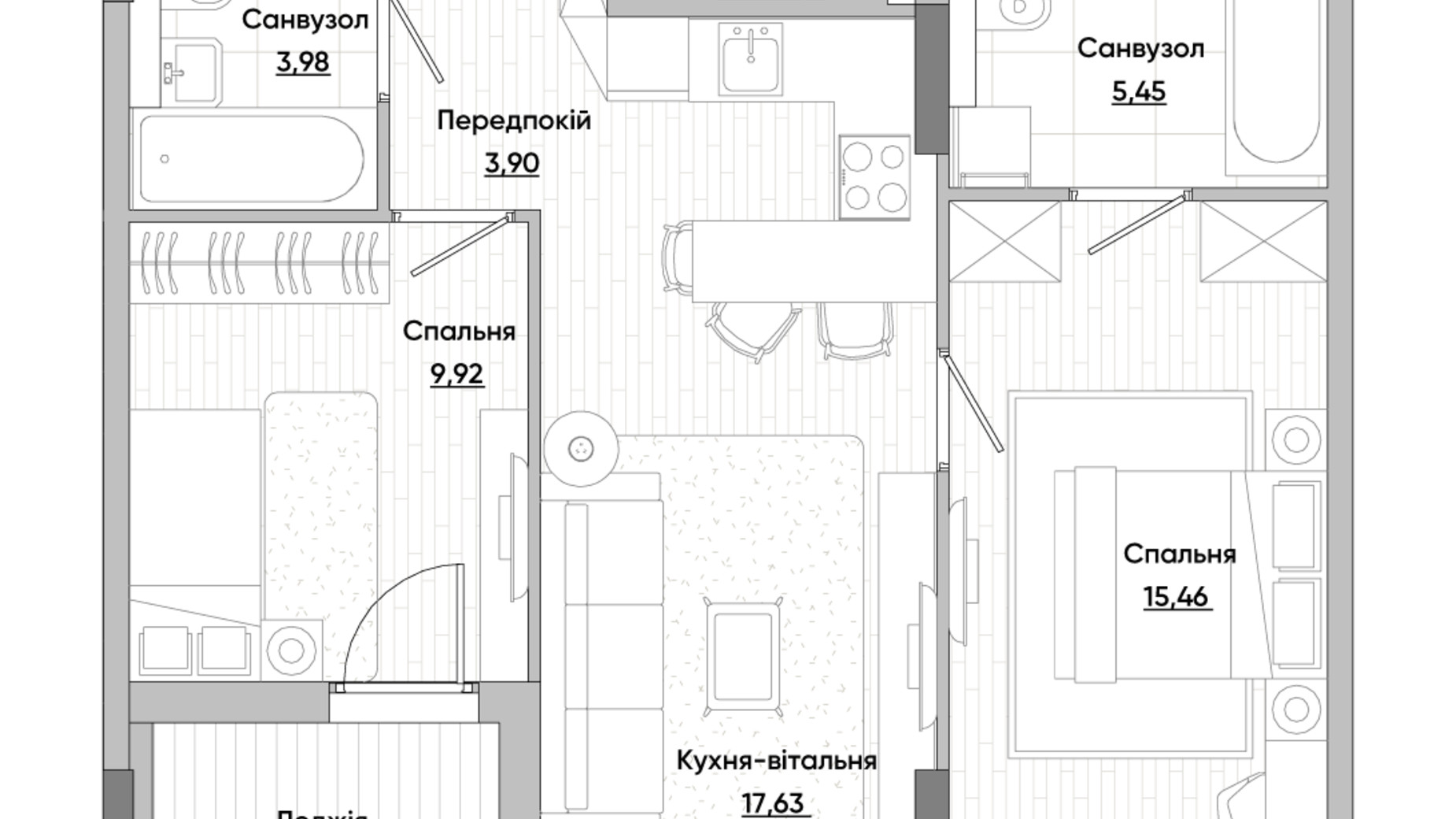 Планування 3-кімнатної квартири в ЖК Lucky Land 107.95 м², фото 296443