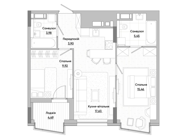 ЖК Lucky Land: планировка 3-комнатной квартиры 107.95 м²