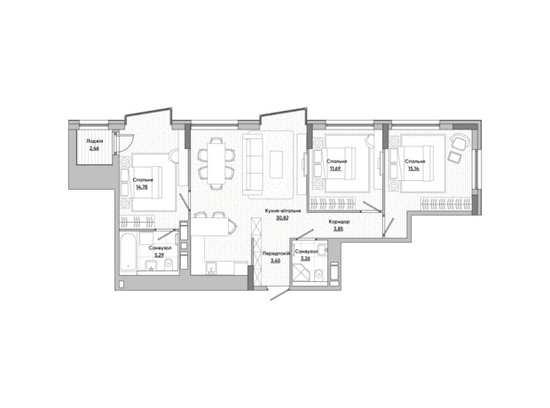 ЖК Lucky Land: планування 3-кімнатної квартири 80.51 м² ЖК Lucky Land: планування 3-кімнатної квартири 80.51 м²