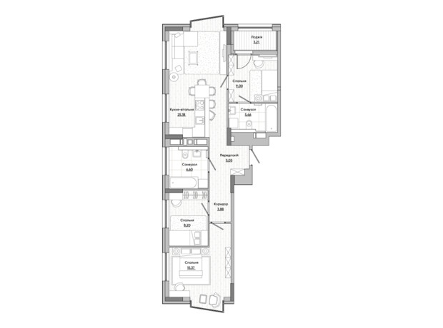 ЖК Lucky Land: планування 3-кімнатної квартири 75.98 м² ЖК Lucky Land: планування 3-кімнатної квартири 75.98 м²