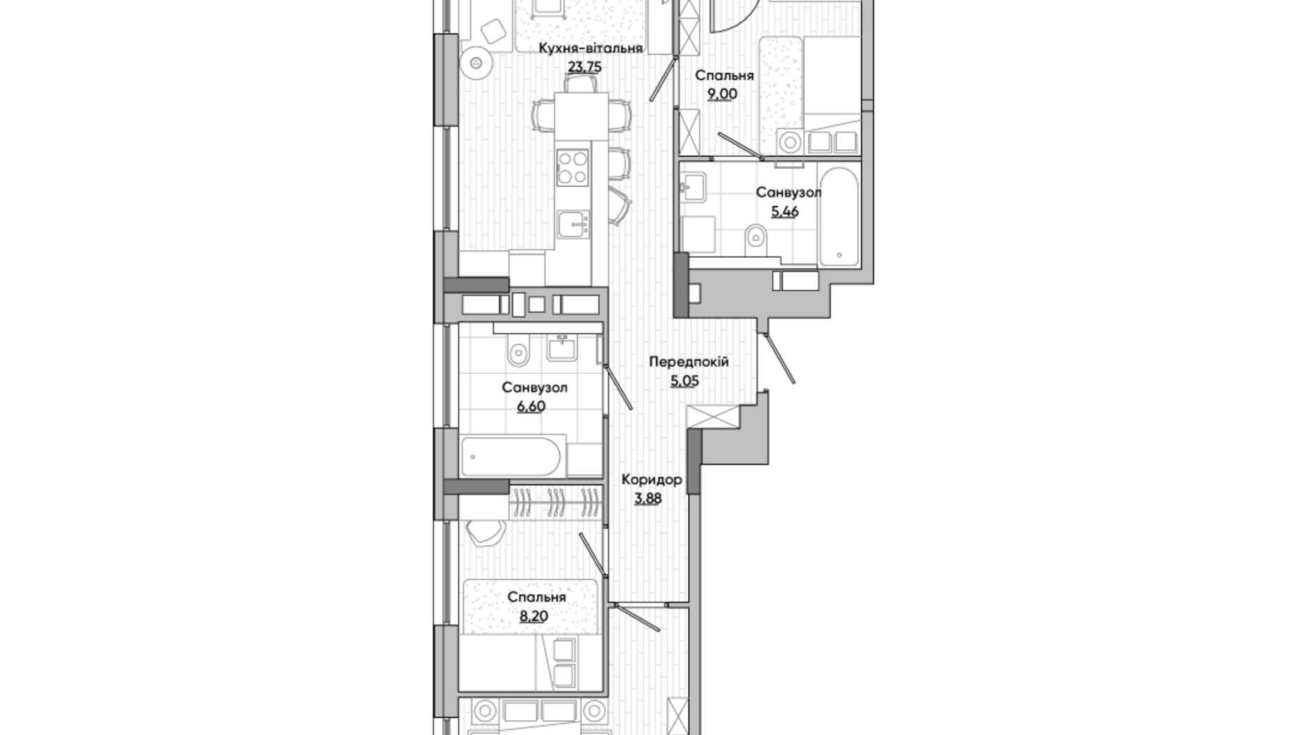 Планировка 3-комнатной квартиры в ЖК Lucky Land 81.95 м², фото 296452