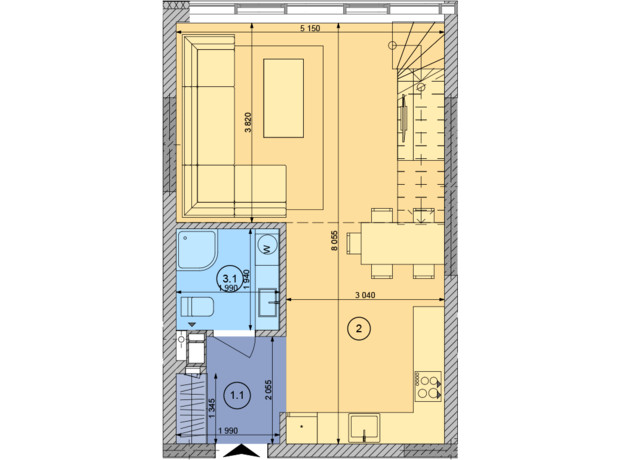 ЖК White Lines: планування 2-кімнатної квартири 99.06 м²