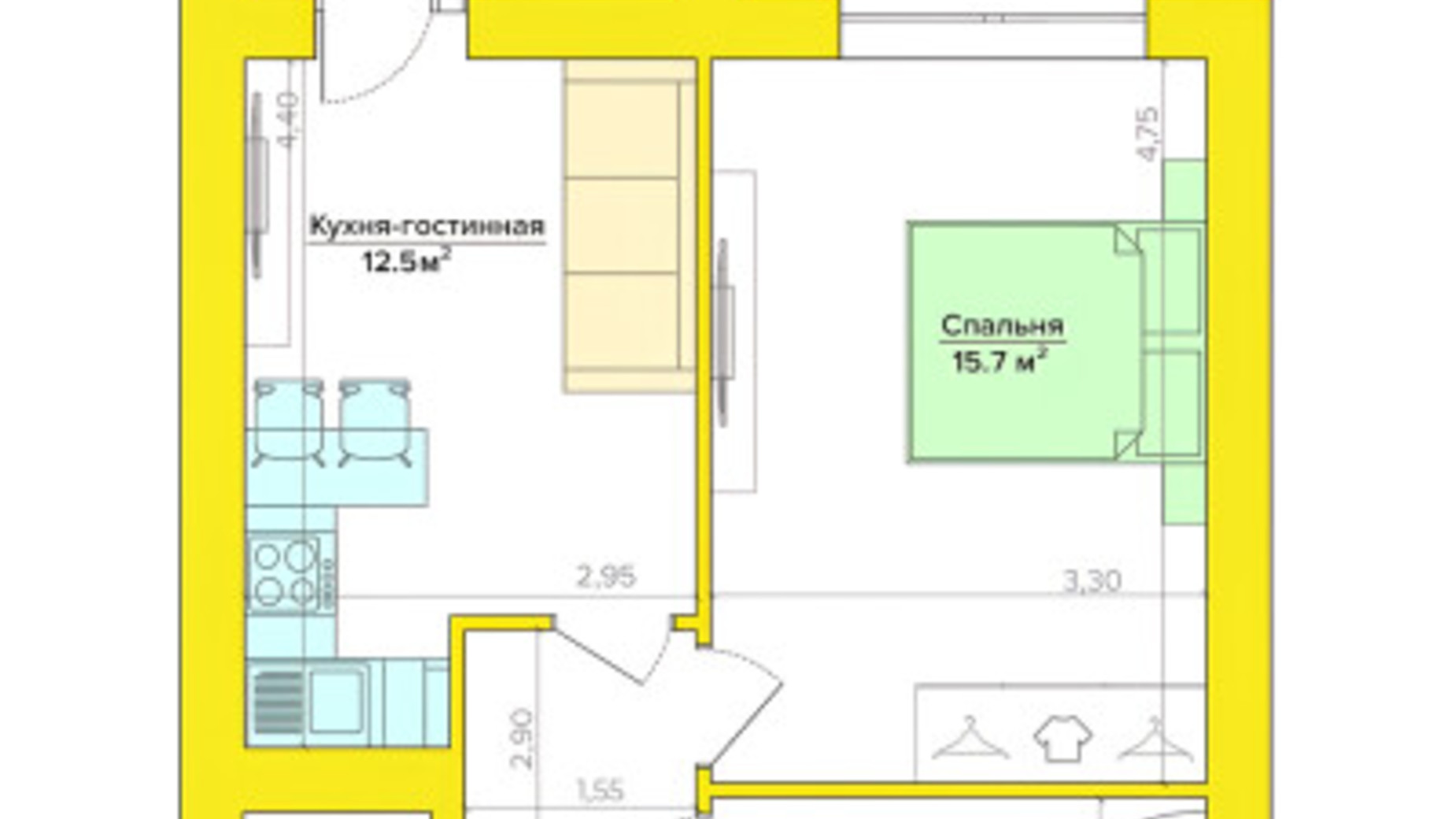 Планування 1-кімнатної квартири в ЖК Vesna 38.8 м², фото 296809