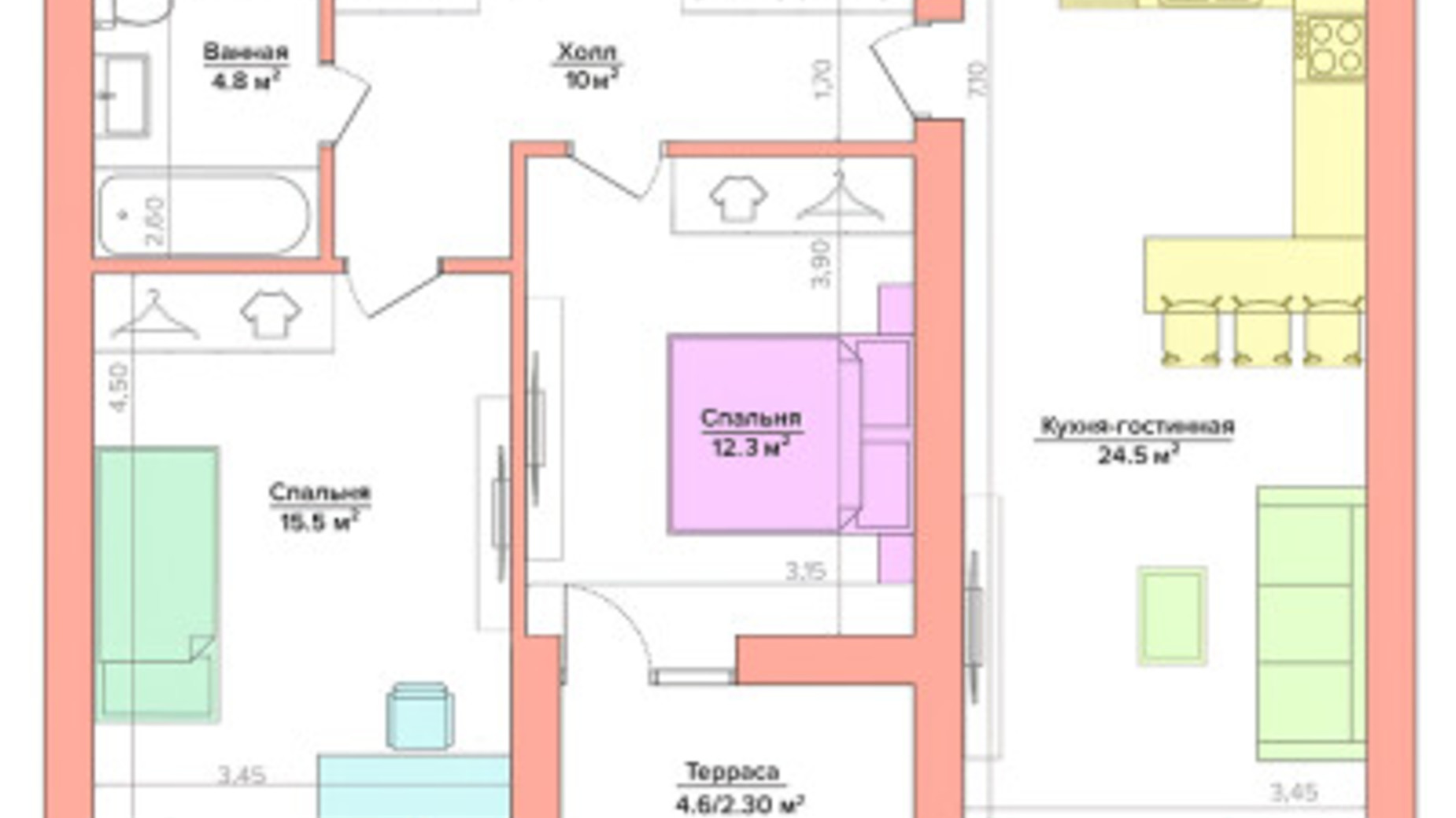 Планировка 2-комнатной квартиры в ЖК Vesna 68.1 м², фото 296811