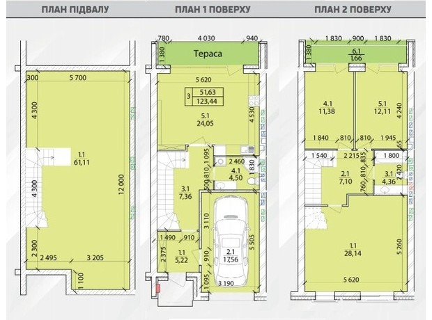 Таунхаус Eurovillage: планування 3-кімнатної квартири 132 м²