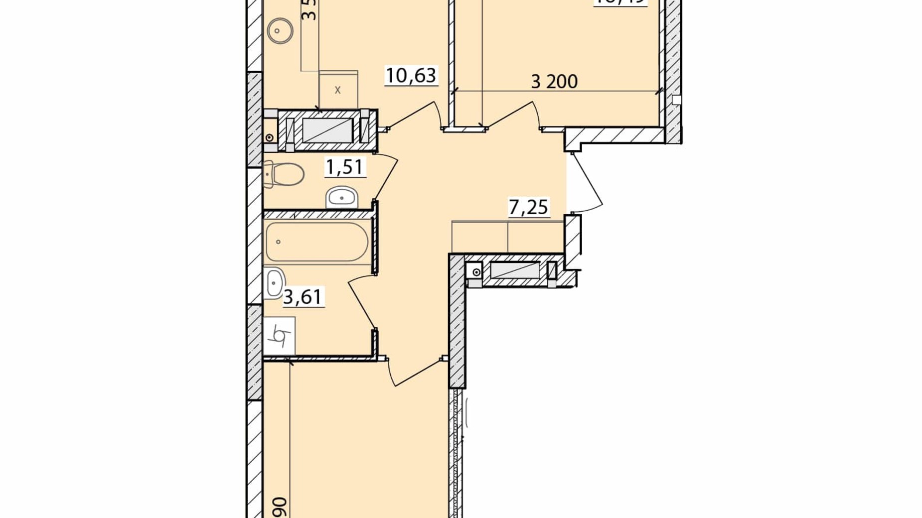 Планировка 2-комнатной квартиры в ЖК Масаны Сити 57.28 м², фото 297425