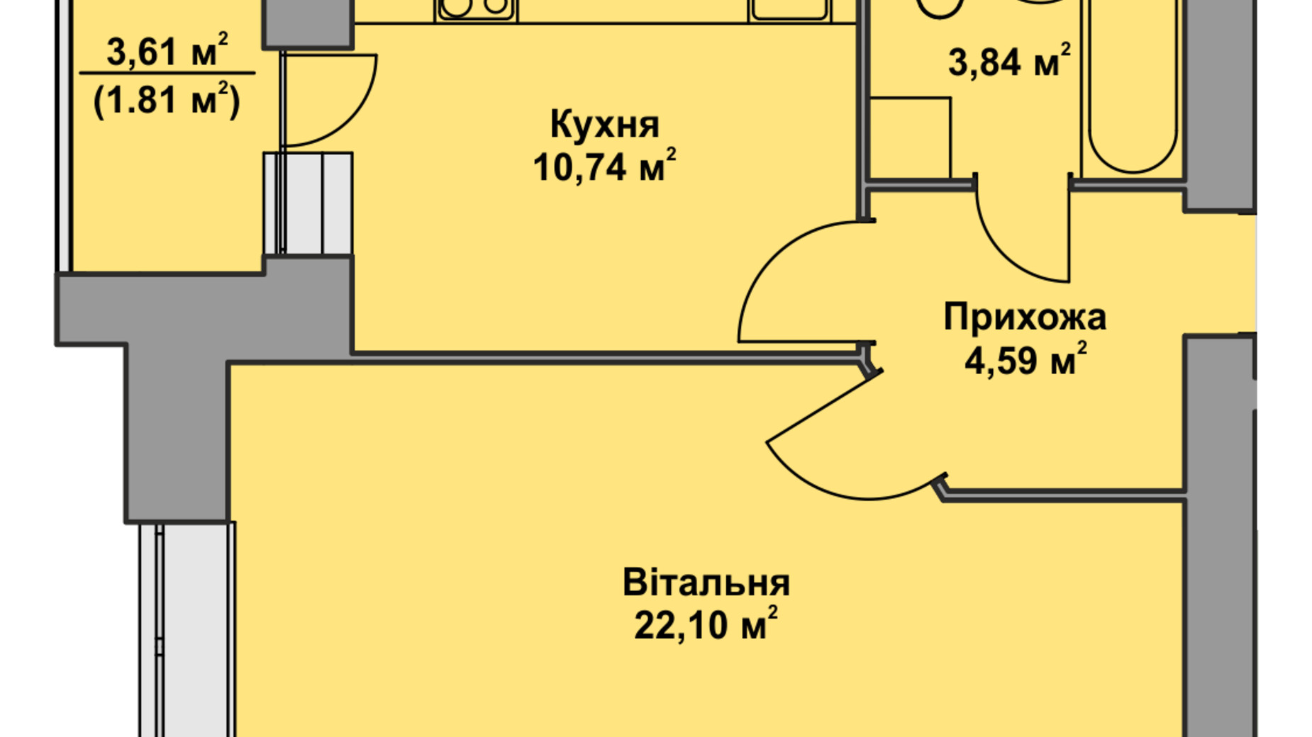 Планировка 1-комнатной квартиры в ЖК Комфорт Таун плюс 43.08 м², фото 297549