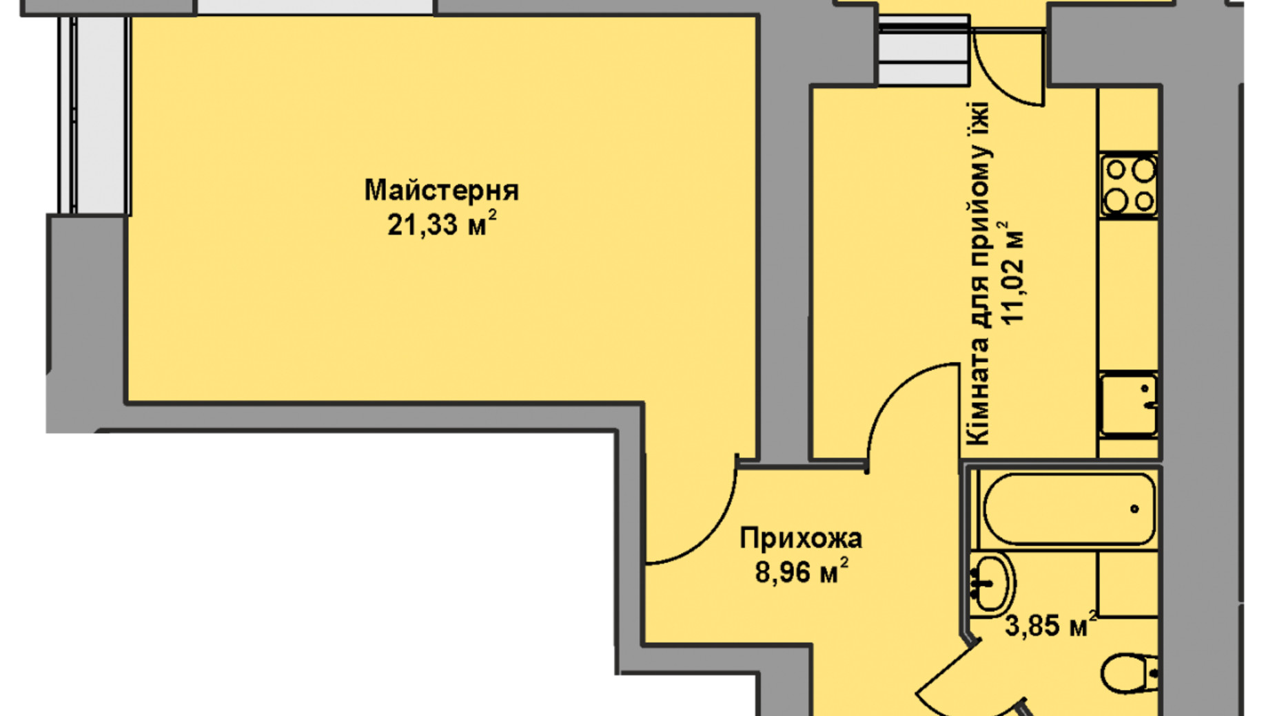 Планування 1-кімнатної квартири в ЖК Комфорт Таун плюс 47.3 м², фото 297550