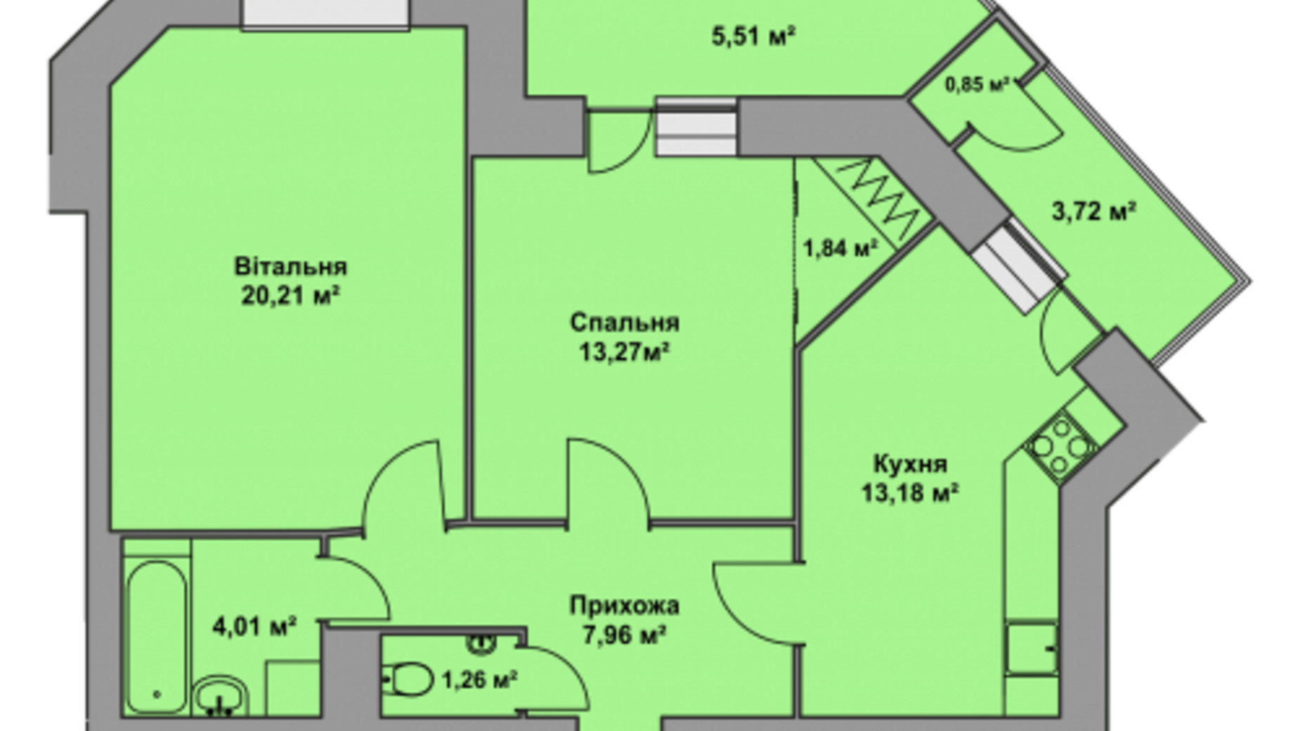 Планировка 2-комнатной квартиры в ЖК Східна Брама 69.97 м², фото 297574