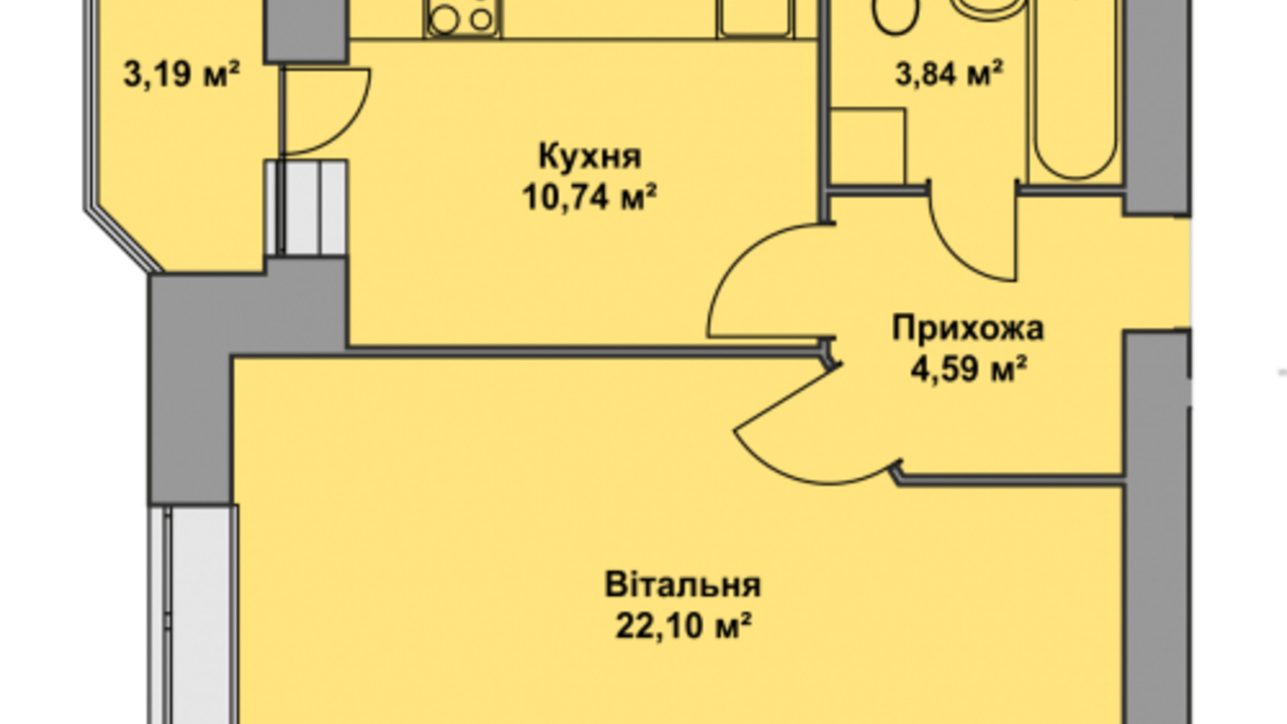 Планування 1-кімнатної квартири в ЖК Східна Брама 44.46 м², фото 297575