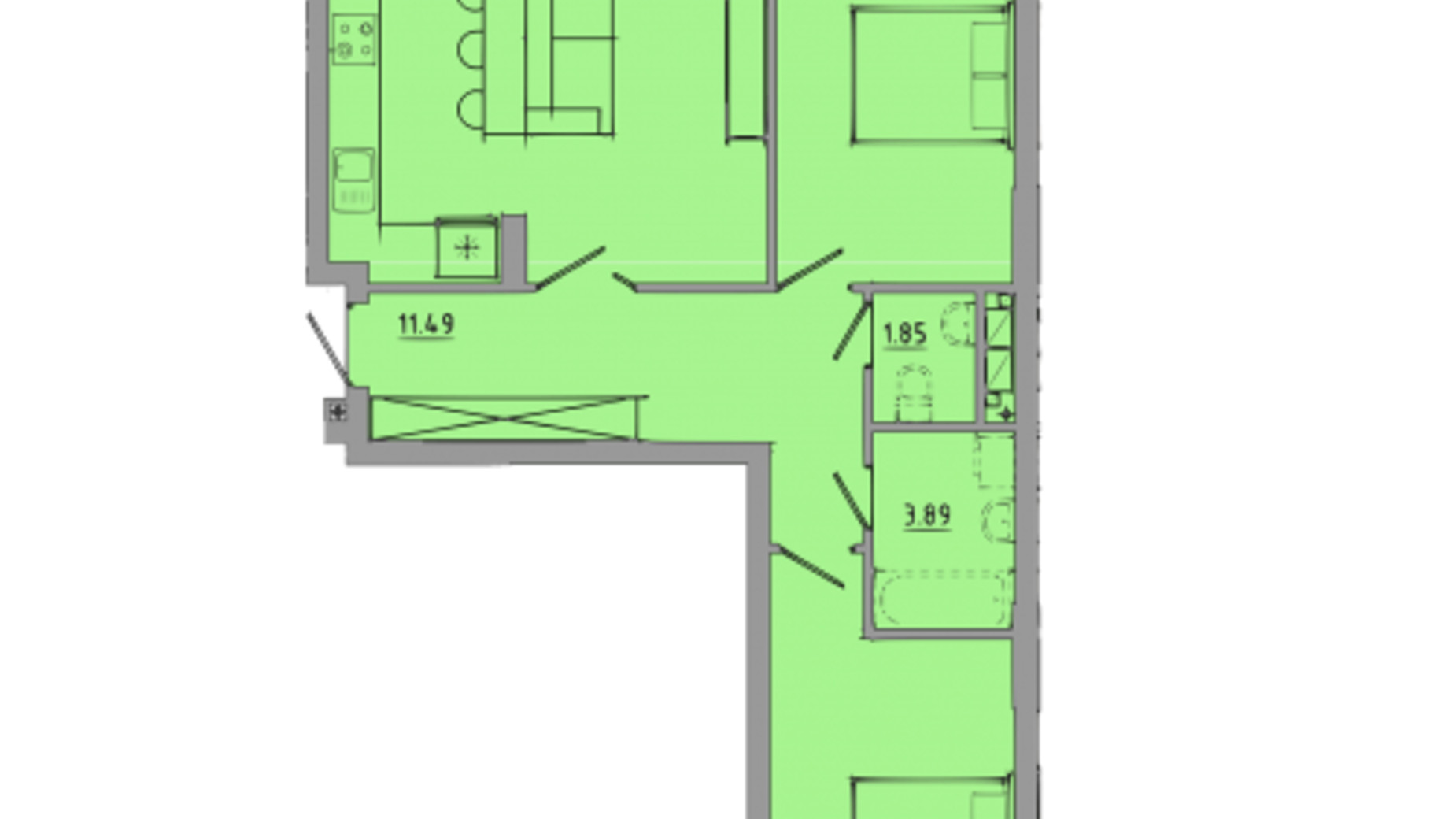 Планування 2-кімнатної квартири в ЖК Централ Хол 72.8 м², фото 297584