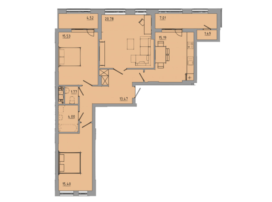 Планировка 3-комнатной квартиры в ЖК Централ Холл 99.2 м², фото 297587 Планировка 3-комнатной квартиры в ЖК Централ Холл 99.2 м², фото 297587