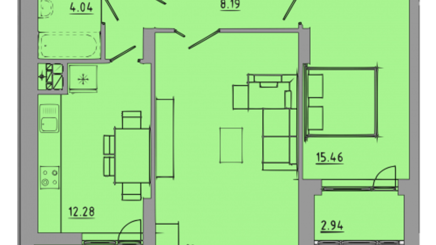 Планировка 2-комнатной квартиры в ЖК Централ Холл 73.4 м², фото 297588