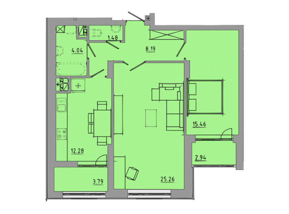 Планировка 2-комнатной квартиры в ЖК Централ Холл 73.4 м², фото 297588 Планировка 2-комнатной квартиры в ЖК Централ Холл 73.4 м², фото 297588