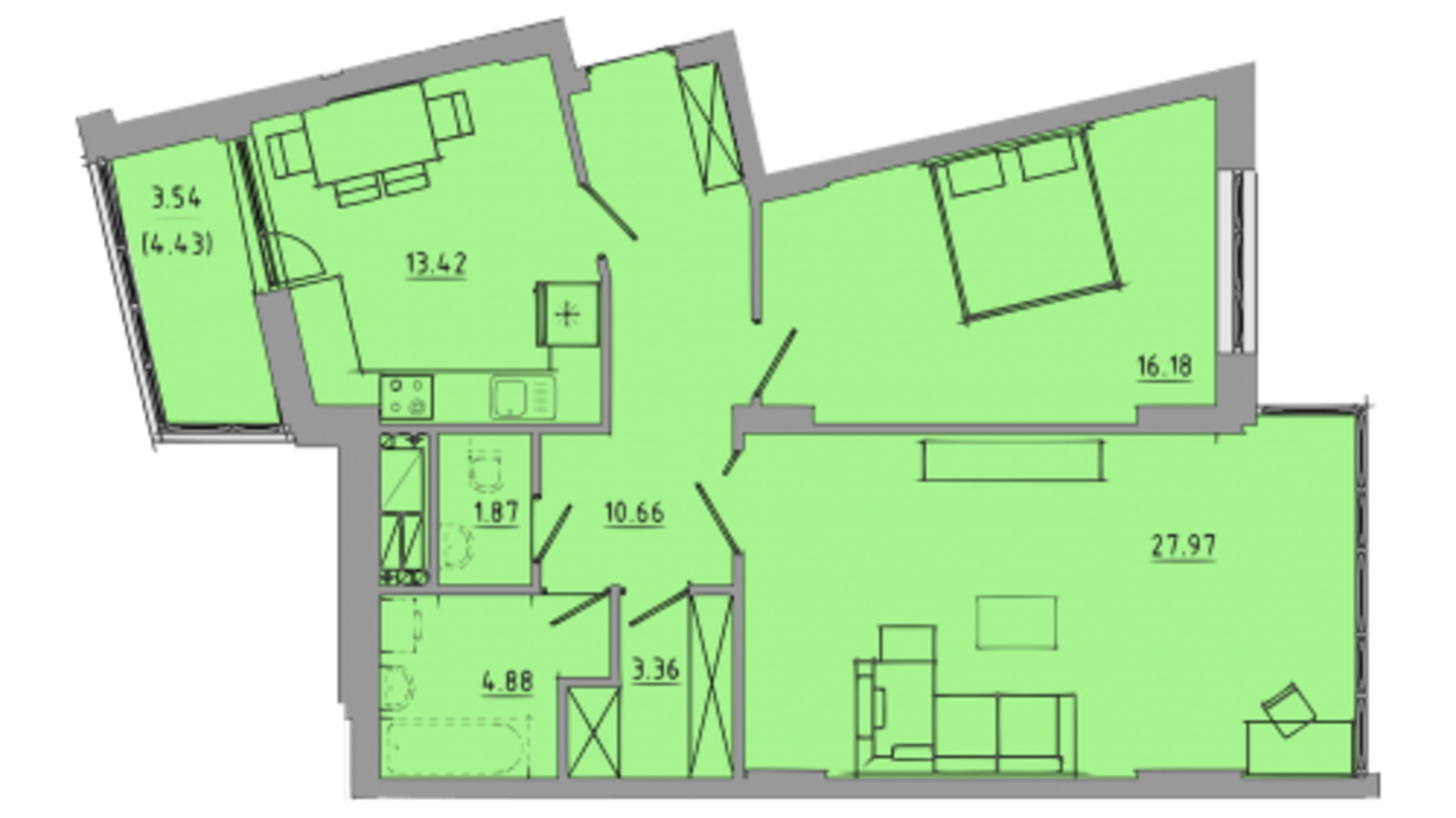 Планировка 2-комнатной квартиры в ЖК Централ Холл 81.9 м², фото 297589