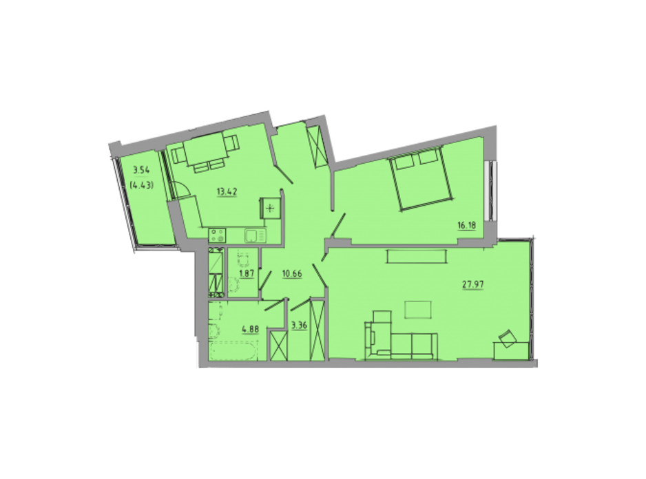 Планировка 2-комнатной квартиры в ЖК Централ Холл 81.9 м², фото 297589 Планировка 2-комнатной квартиры в ЖК Централ Холл 81.9 м², фото 297589