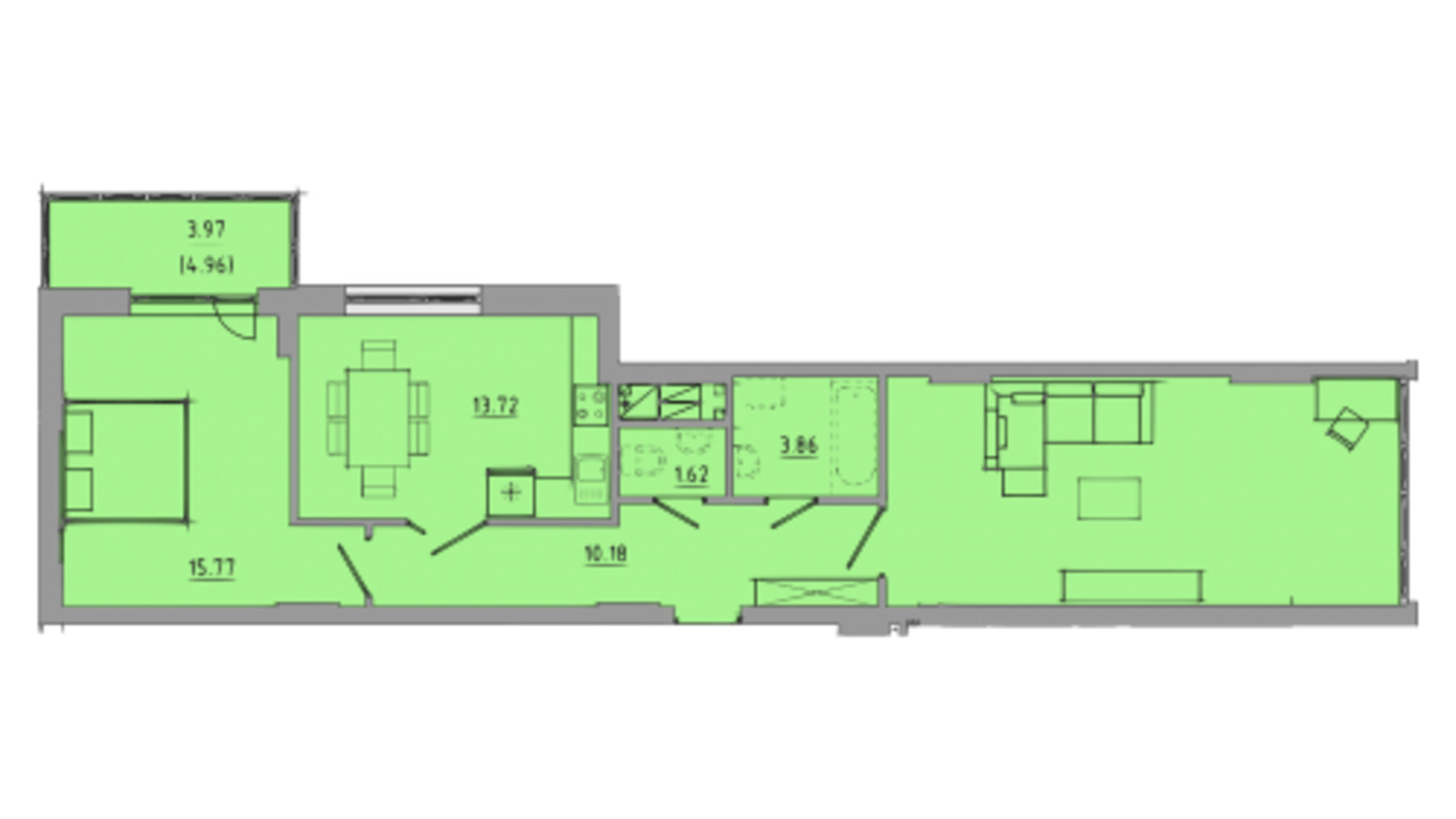 Планування 2-кімнатної квартири в ЖК Централ Хол 74.7 м², фото 297590