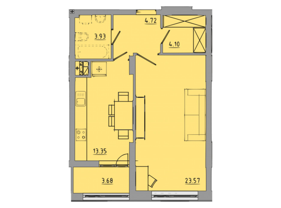 Планировка 1-комнатной квартиры в ЖК Централ Холл 53.4 м², фото 297591 Планировка 1-комнатной квартиры в ЖК Централ Холл 53.4 м², фото 297591