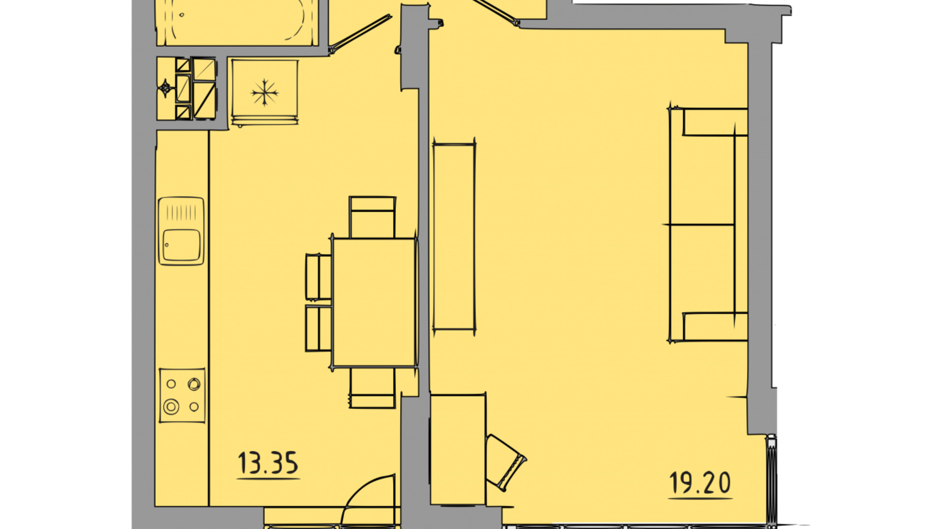 Планировка 1-комнатной квартиры в ЖК Централ Холл 46 м², фото 297594