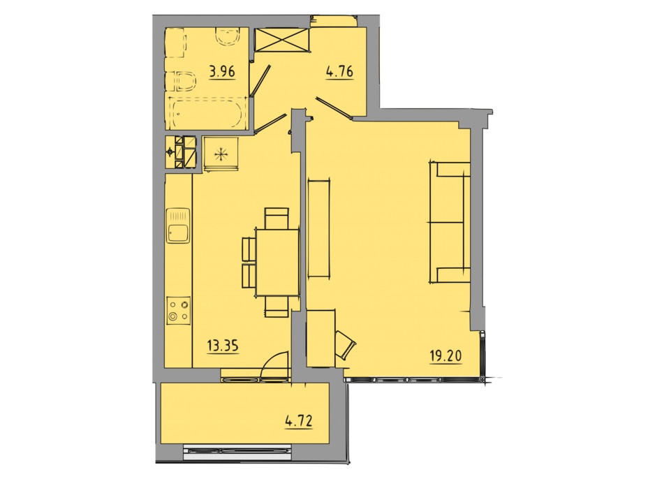 Планування 1-кімнатної квартири в ЖК Централ Хол 46 м², фото 297594 Планування 1-кімнатної квартири в ЖК Централ Хол 46 м², фото 297594