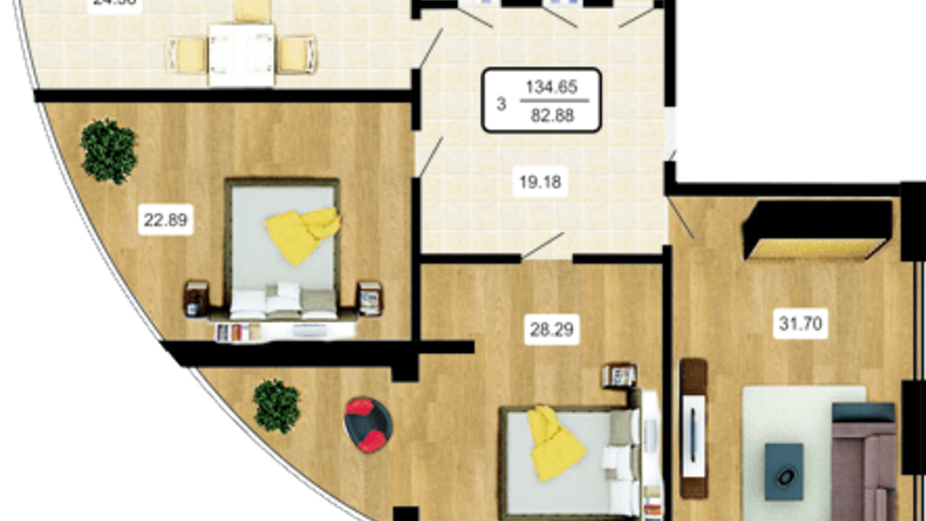 Планування 3-кімнатної квартири в ЖК Paradise 135 м², фото 297613