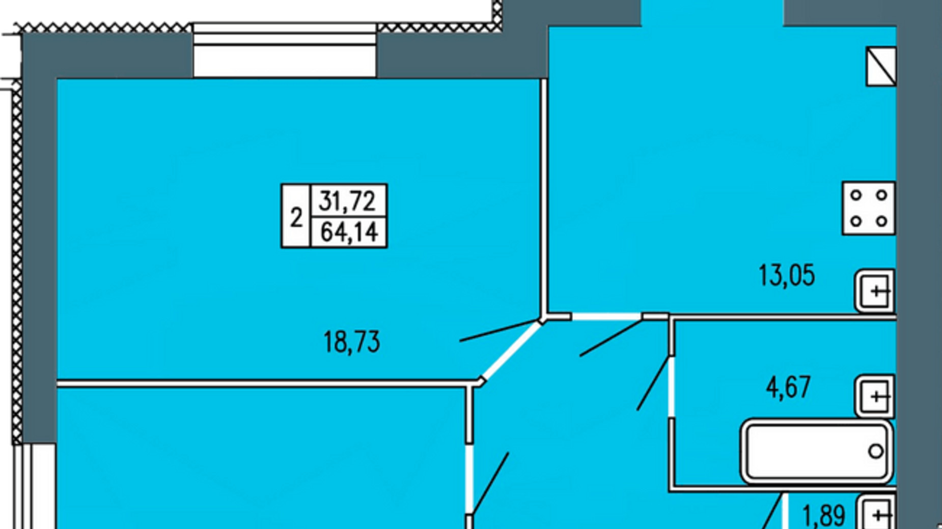 Планування 2-кімнатної квартири в ЖК Барбарис 68.12 м², фото 297697