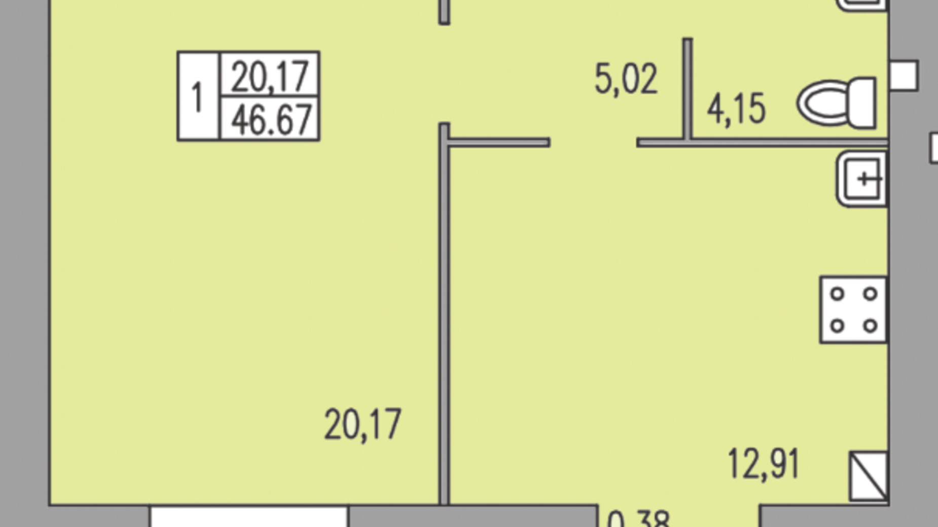 Планировка 1-комнатной квартиры в ЖК Прованс 46.67 м², фото 297729