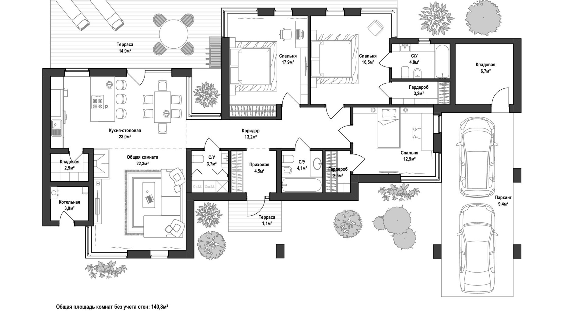 Планування котеджу в КМ 9 Елементів 166.2 м², фото 297988