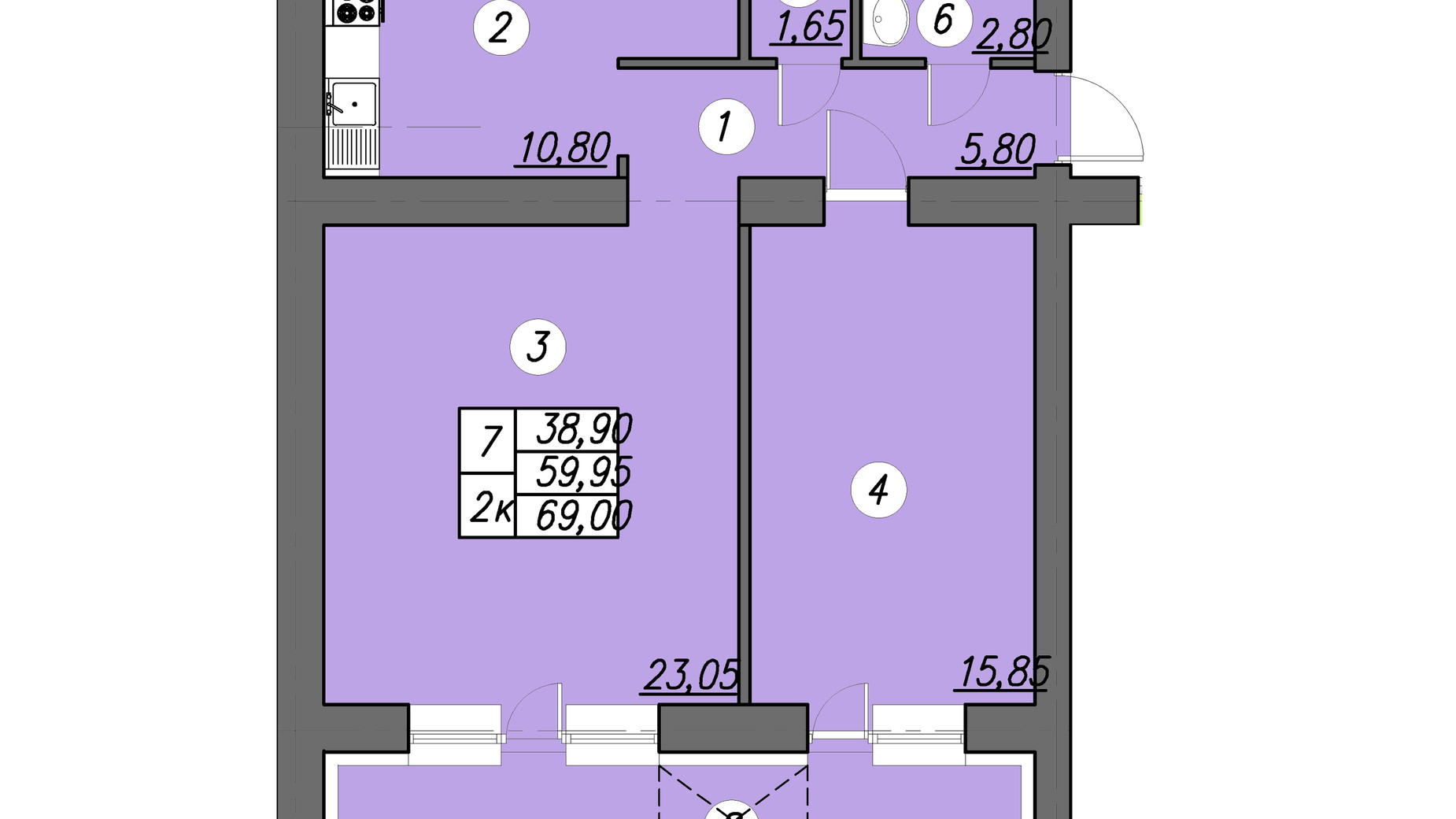 Планировка 2-комнатной квартиры в ЖК Best Village Байковцы 69 м², фото 298031
