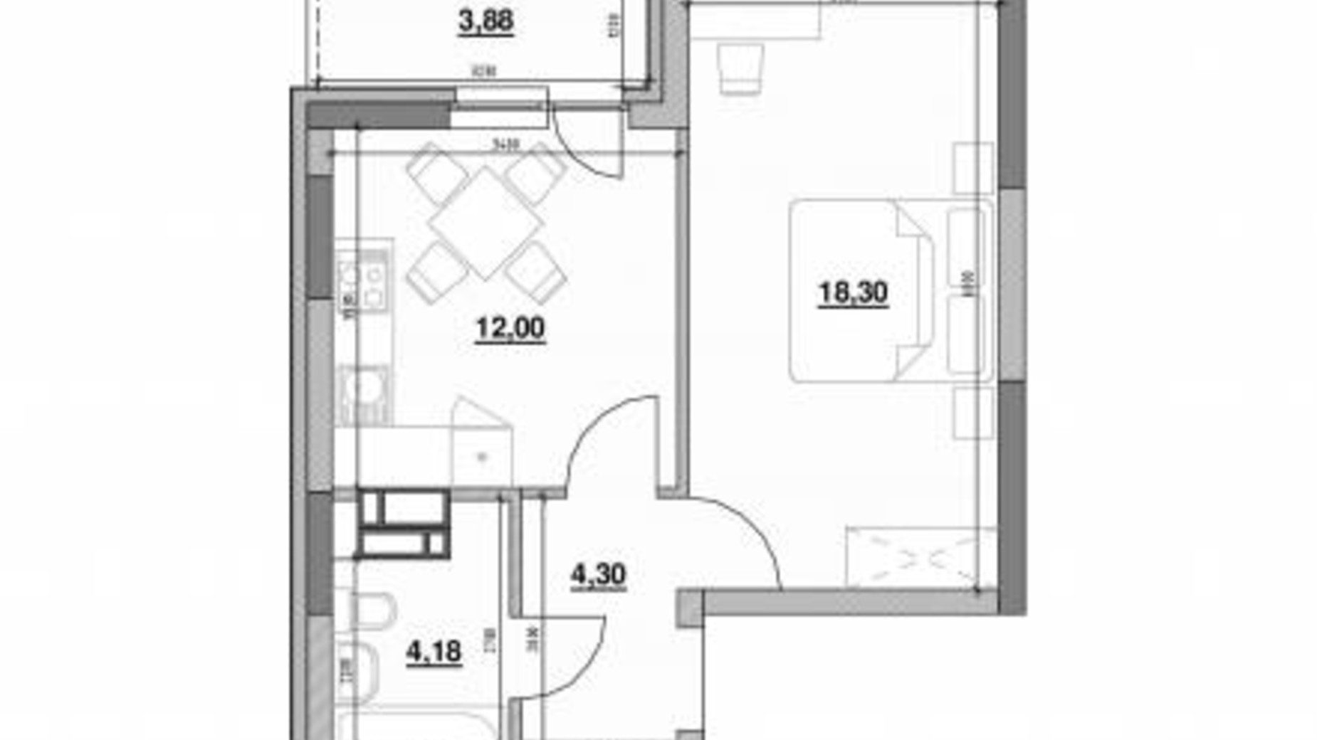 Планировка 1-комнатной квартиры в ЖК Ok'Land 42.66 м², фото 298409