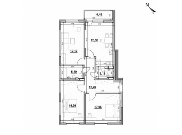 ЖК Ok'Land: планування 3-кімнатної квартири 98.39 м²