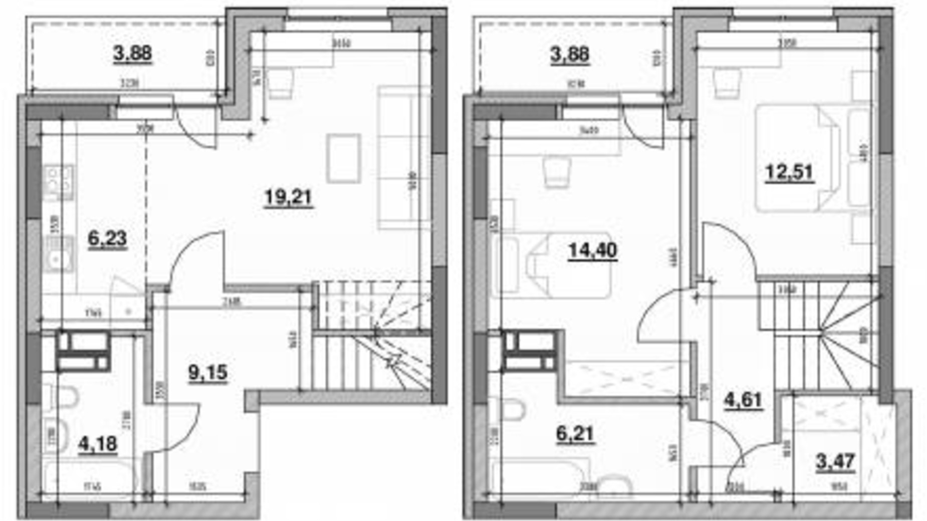 Планировка много­уровневой квартиры в ЖК Ok'Land 87.73 м², фото 298428