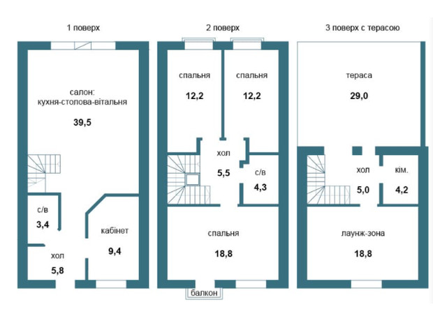 КГ Riviera: планировка 3-комнатной квартиры 140 м²