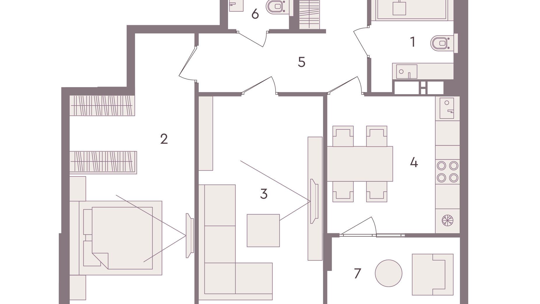 Планировка 2-комнатной квартиры в ЖК Senat 65.47 м², фото 298956