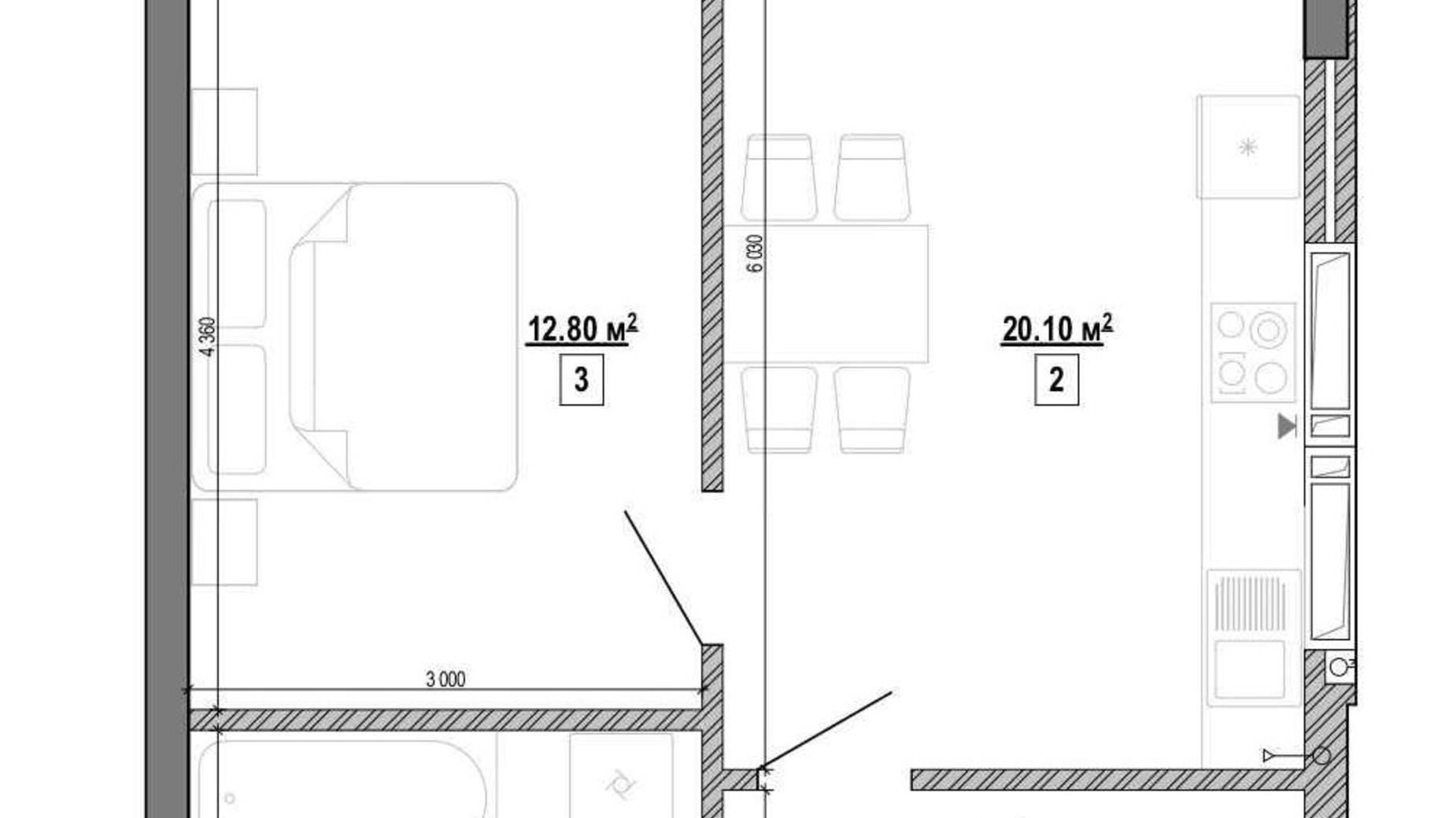 Планування 1-кімнатної квартири в ЖК Forward 47.55 м², фото 299201