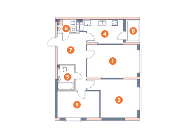 ЖК Orange City: планування 3-кімнатної квартири 78.59 м²